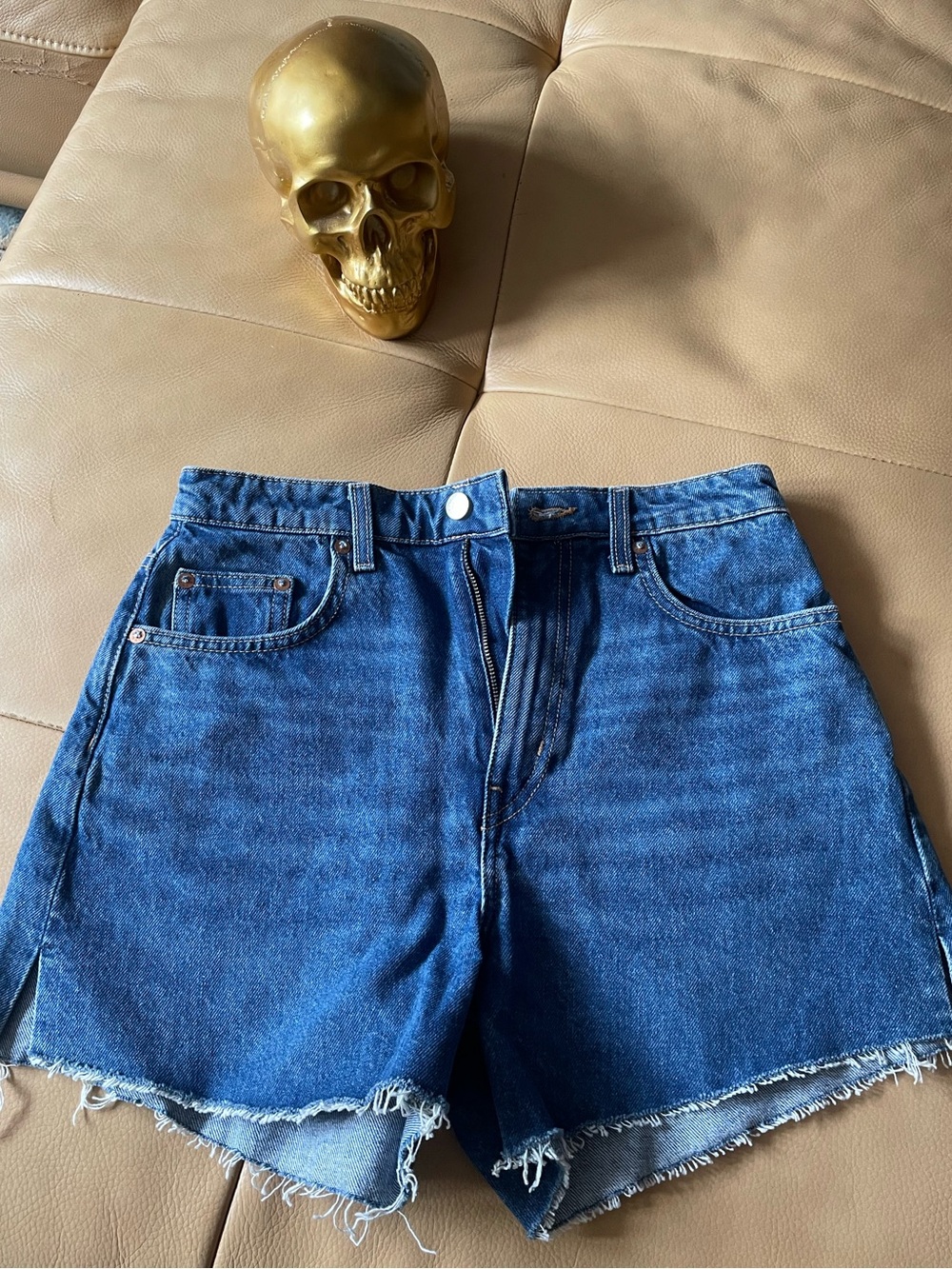 Rigid ASOS/Weekday Jean shorts with slits on sides.